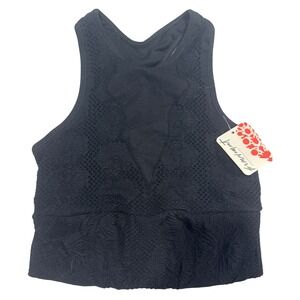 Free People Movement Black Lace Crop Tank Top Athletic Workout Yoga Seamless